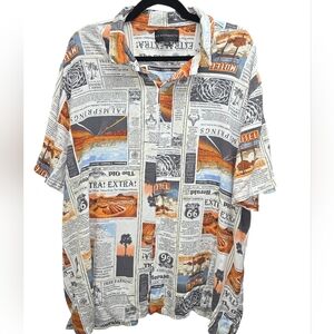 No Boundaries 3XL Palm Springs Route 66 Rayon Shirt Newspaper Print Desert Retro